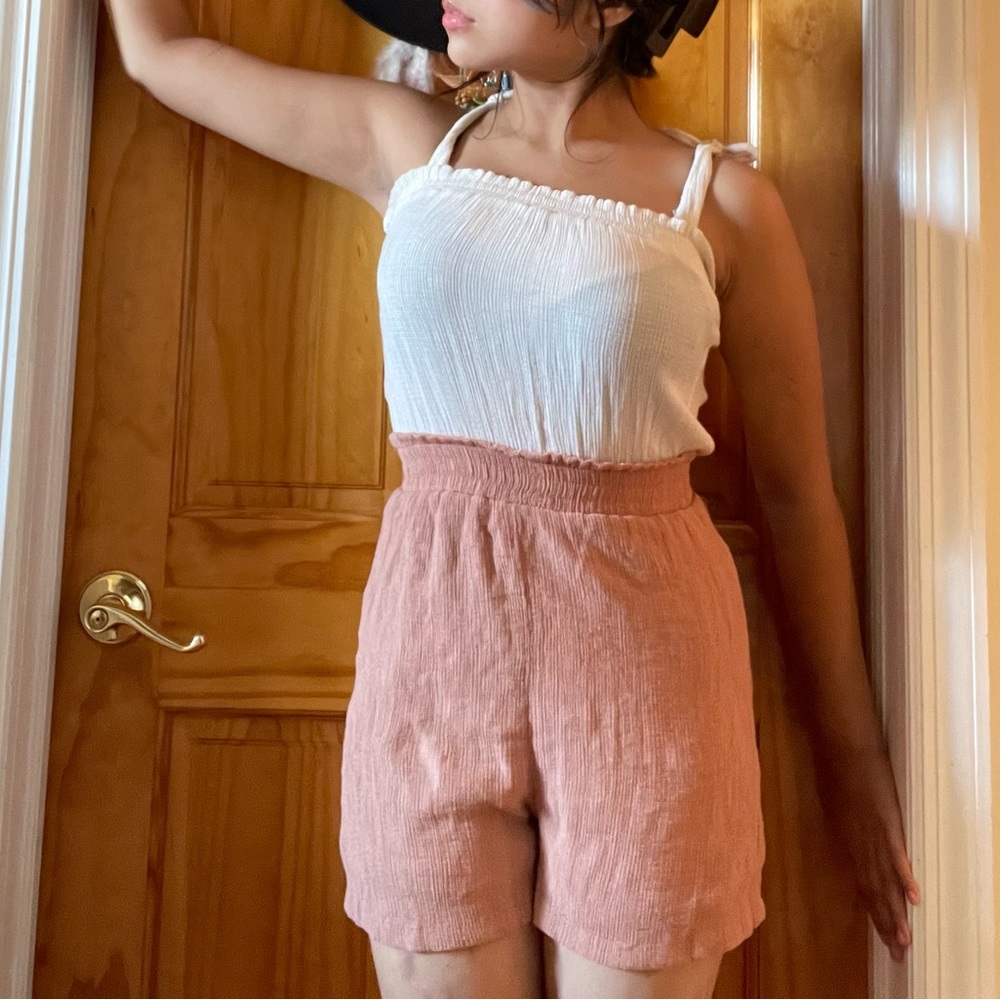 Woven cream & brown romper